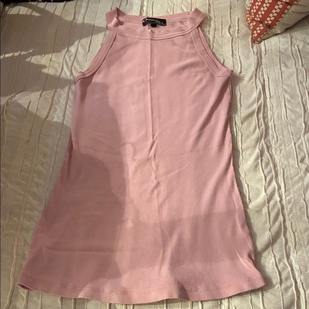 Ribbed High-Neck Pink Tank Top